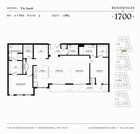 Floor plan for 2 beds, 3 baths, 1665 sqft